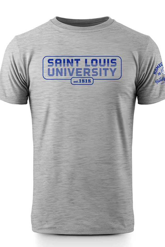 A gray t-shirt that says Saint Louis University est. 1818"