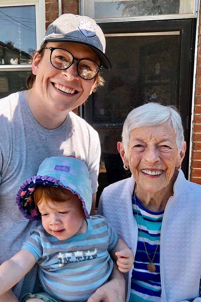  James Fister, his daughter and Virginia Fister pose for a photo outside.