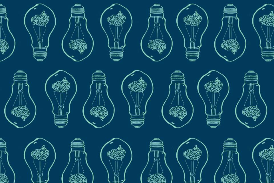 Illustration of teal lightbulbs