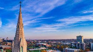 SLU College Church Aerial Zoom Background