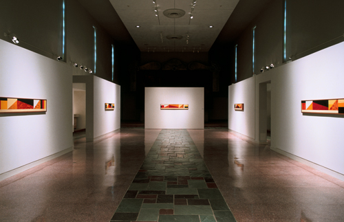 Installation view of “Ian Friend: The Edge of Belief” exhibition, featuring the five paintings that make up "The Protestant Affliction."