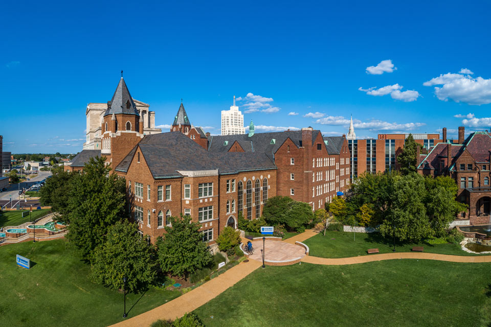 An aerial photo of Cook Hall.
