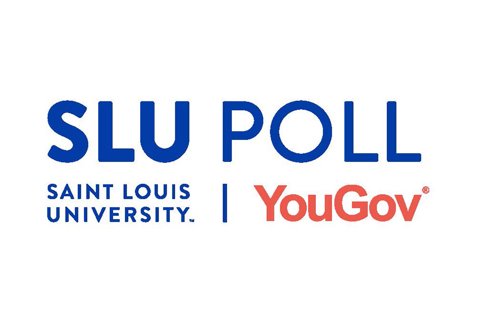 A blue and red graphic that reads, "SLU | YouGov Poll Saint Louis University"