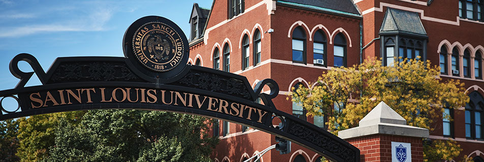 Top of iron SLU Gates with University seal